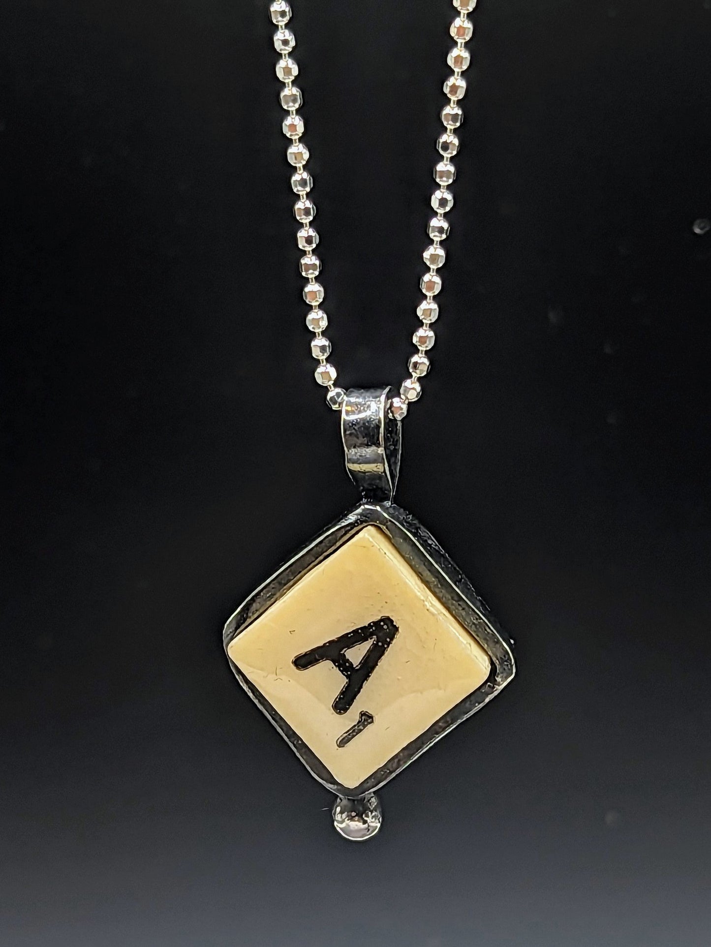 Bakelite initial pendant - vintage Scrabble tiles in sterling silver