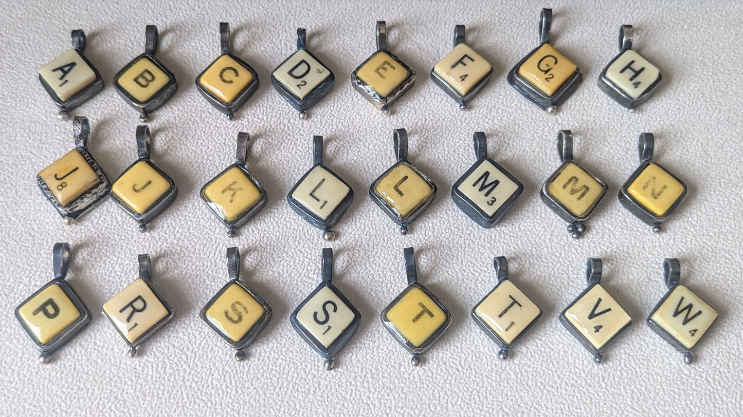 Bakelite initial pendant - vintage Scrabble tiles in sterling silver