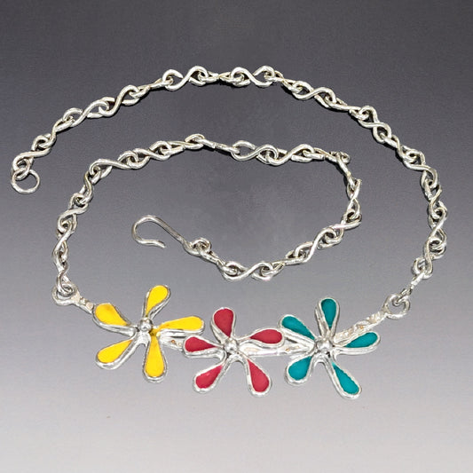 Nano ceramic colorful 3 flower necklace